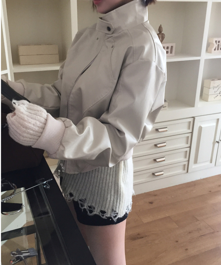 レザークロップラインジャケット IVORY