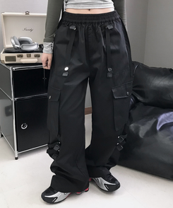 コットンパンツ バックルバンディングカーゴパンツ BLACK