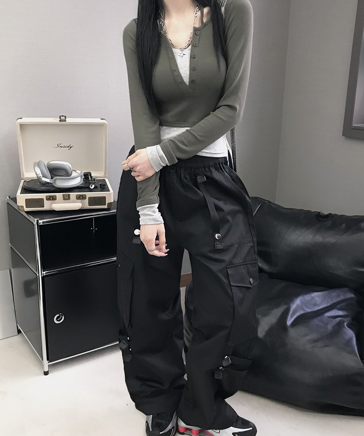 バックルバンディングカーゴパンツ BLACK