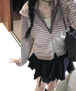 ミニスカート アンバランスシャーリングスカート BLACK