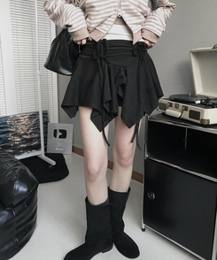 ミニスカート アンバランスシャーリングスカート BLACK