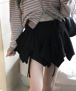 ミニスカート アンバランスシャーリングスカート BLACK