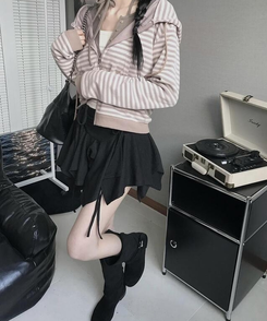 ミニスカート アンバランスシャーリングスカート BLACK