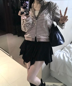 ミニスカート アンバランスシャーリングスカート BLACK