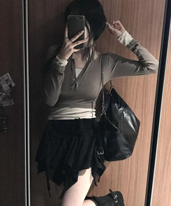 ミニスカート アンバランスシャーリングスカート BLACK