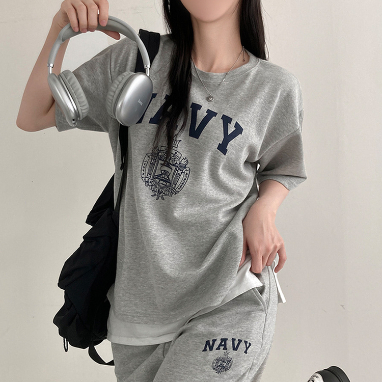 tiny tan バックプリント　トレーナー上下セット　グレー　ジョガーパンツ SET】レタリング半袖Tシャツ トレーニングジョガーパンツ