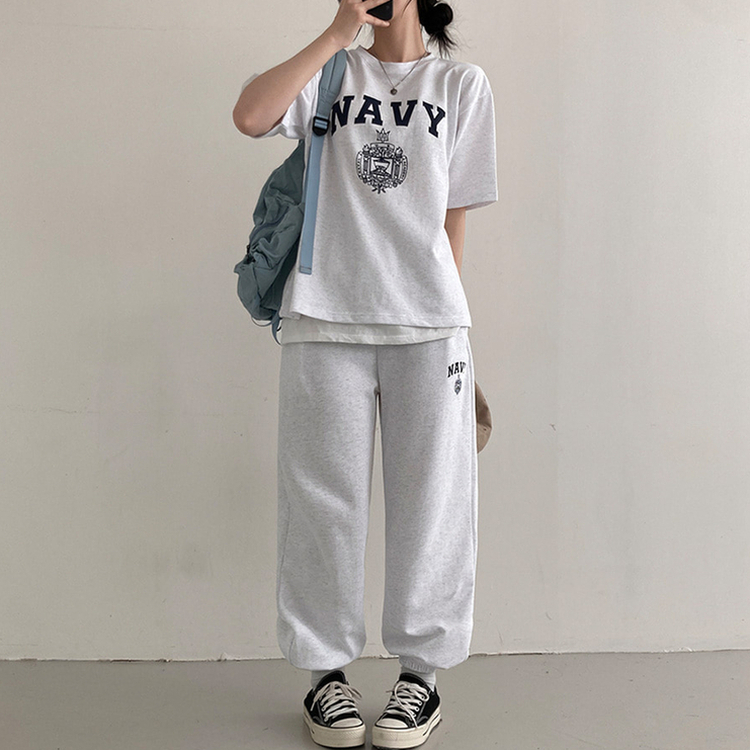 SET】レタリング半袖Tシャツ トレーニングジョガーパンツ
