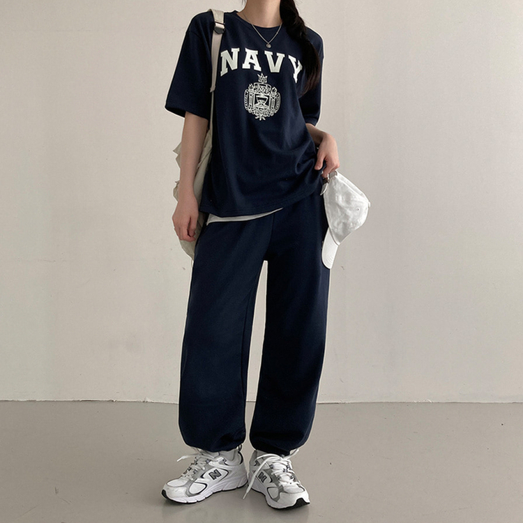 SET】レタリング半袖Tシャツ トレーニングジョガーパンツ