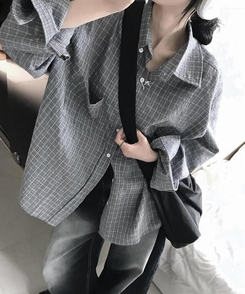 シャツ コットンチェックシャツ CHARCOAL