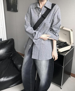 シャツ コットンチェックシャツ CHARCOAL