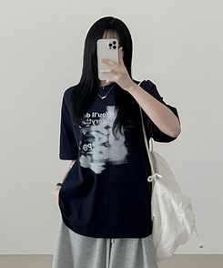 半袖Tシャツ プリンティング半袖Tシャツ NAVY