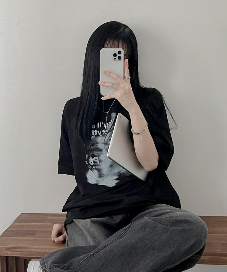 プリンティング半袖Tシャツ BLACK