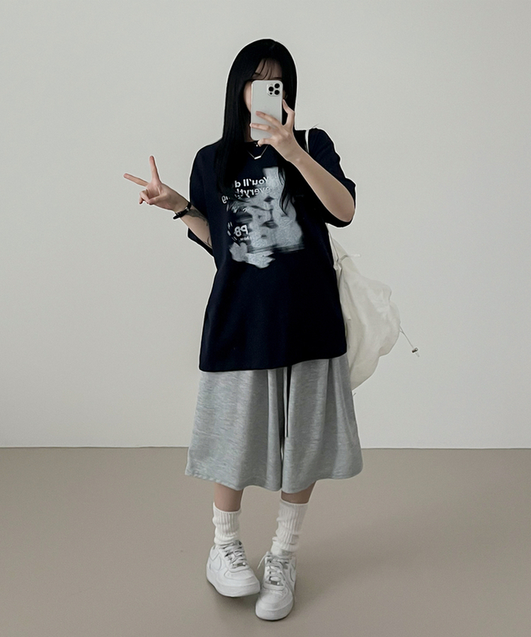 プリンティング半袖Tシャツ NAVY