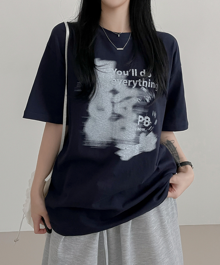 プリンティング半袖Tシャツ NAVY