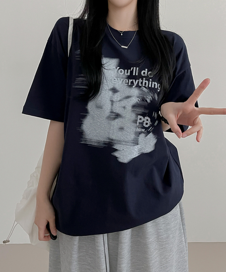 プリンティング半袖Tシャツ NAVY