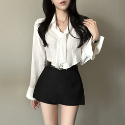 【タイ付き】クロップレイヤードブラウス IVORY