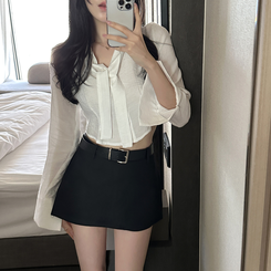 【タイ付き】クロップレイヤードブラウス IVORY