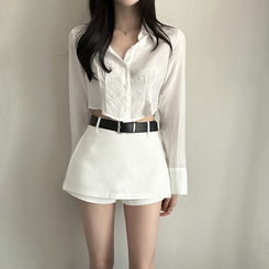 【タイ付き】クロップレイヤードブラウス IVORY