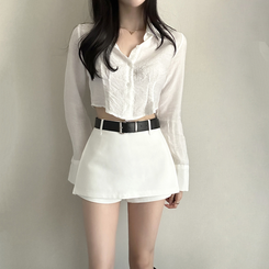 【タイ付き】クロップレイヤードブラウス IVORY