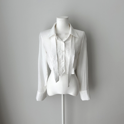 【タイ付き】クロップレイヤードブラウス