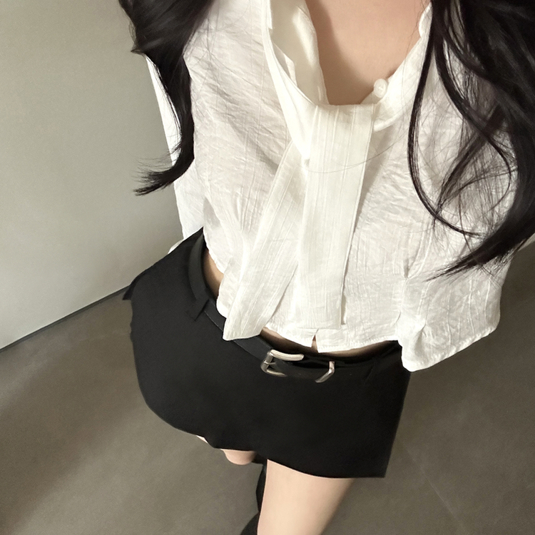 【タイ付き】クロップレイヤードブラウス IVORY