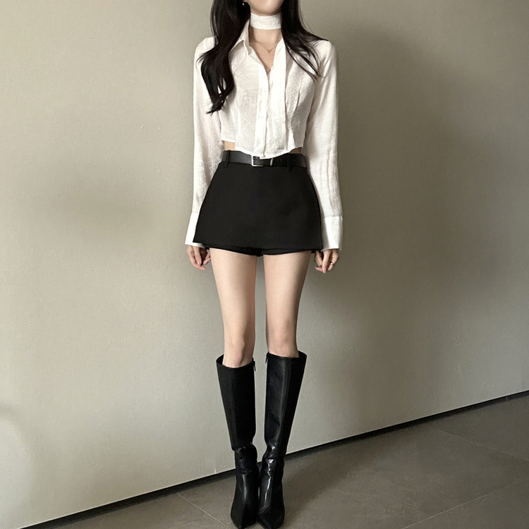 【タイ付き】クロップレイヤードブラウス IVORY