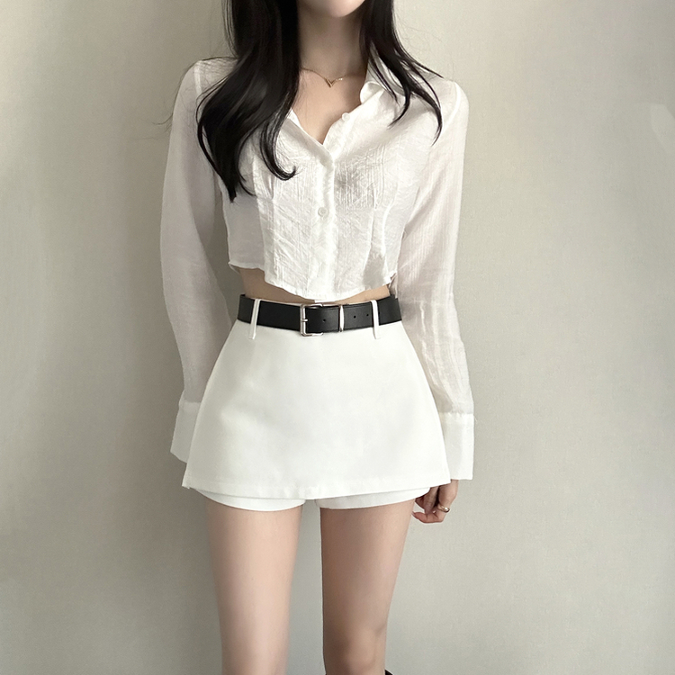 【タイ付き】クロップレイヤードブラウス IVORY