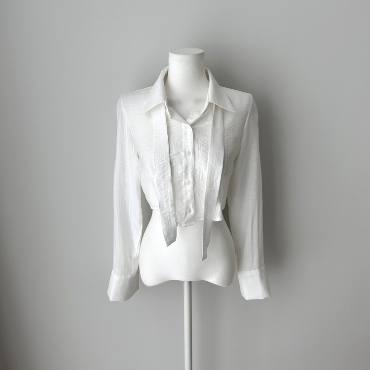 【タイ付き】クロップレイヤードブラウス