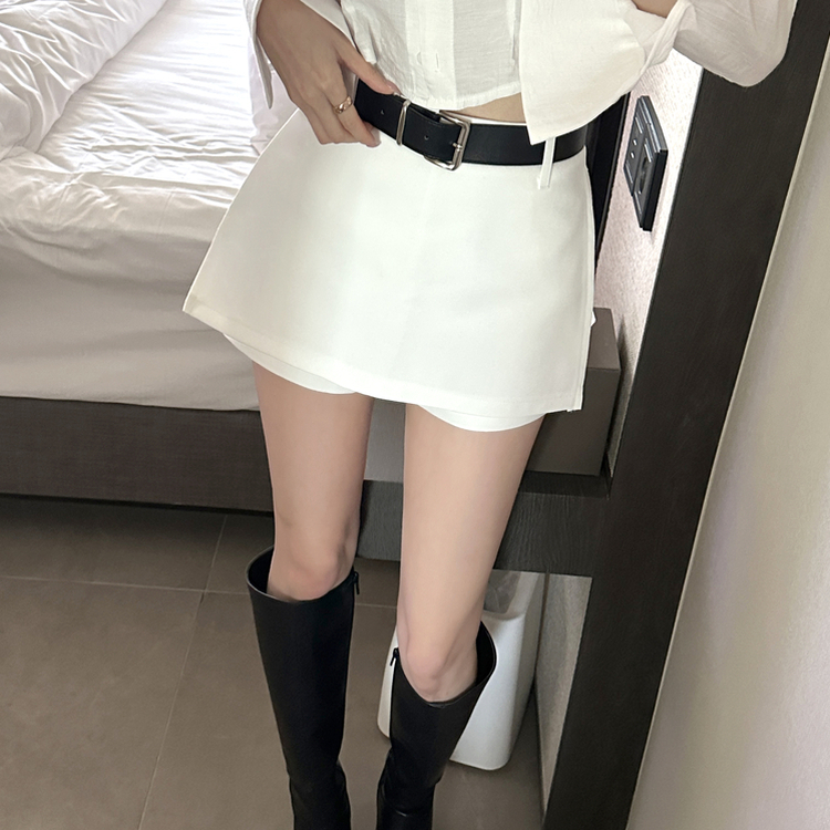 【ベルト付き】【ベルト付き】カジュアルスカートパンツ WHITE