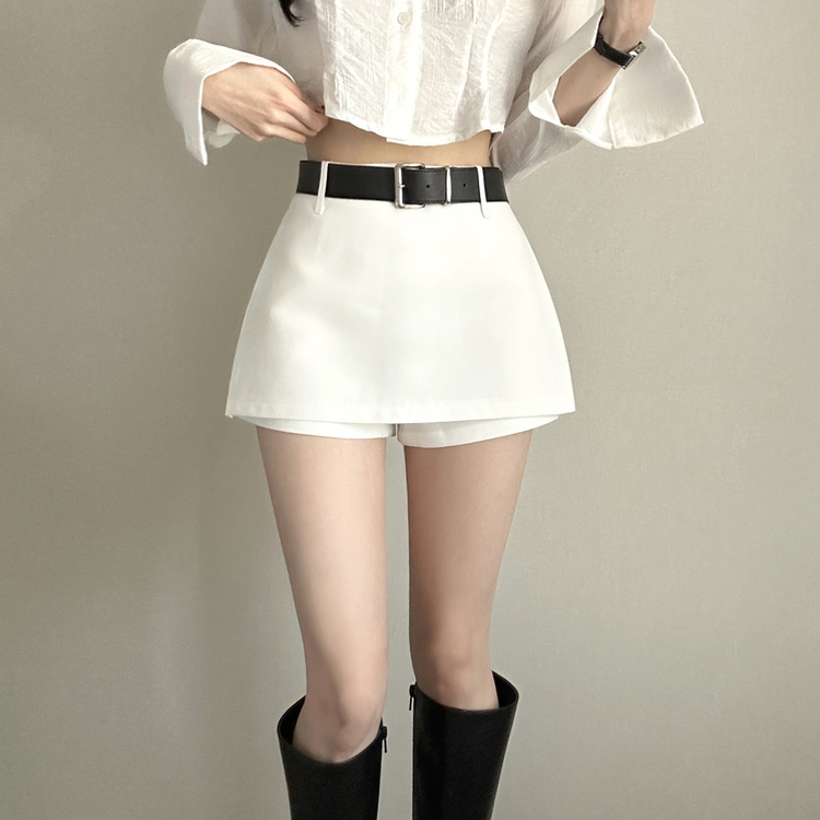 【ベルト付き】【ベルト付き】カジュアルスカートパンツ WHITE