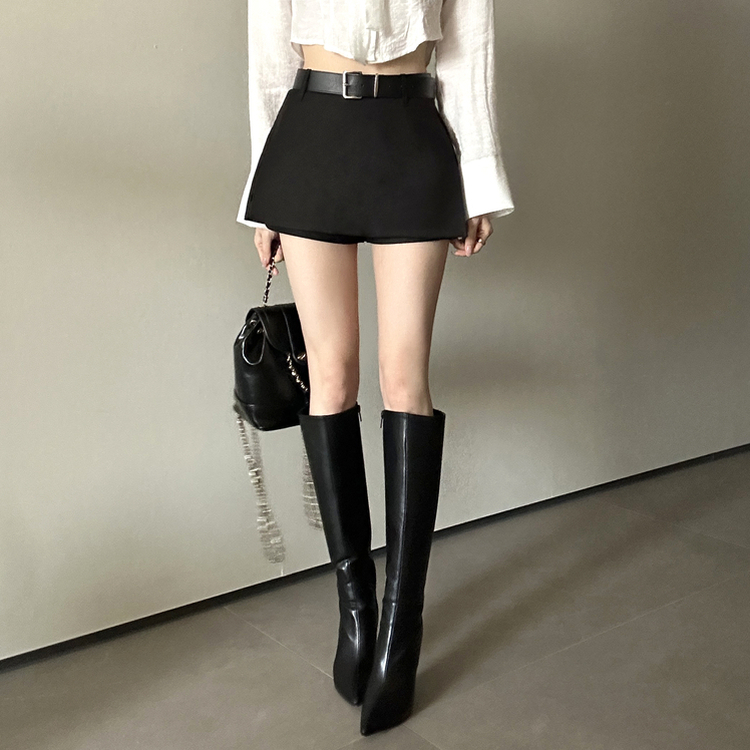 【ベルト付き】【ベルト付き】カジュアルスカートパンツ BLACK