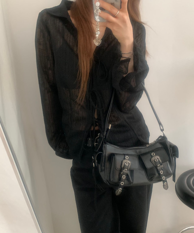 バックルベルトレザーショルダーバッグ BLACK