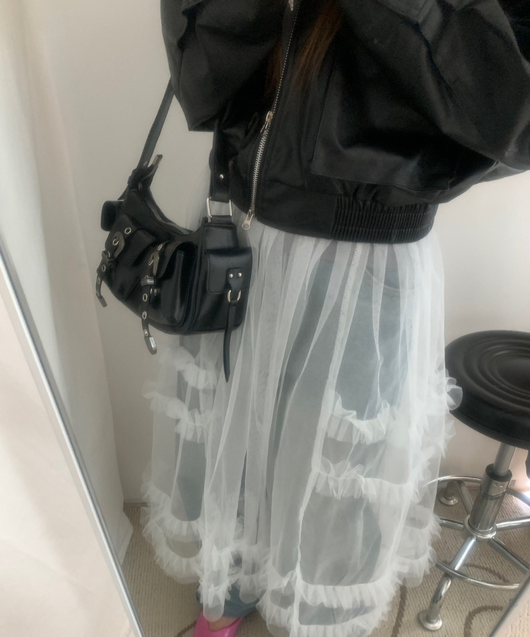 バックルベルトレザーショルダーバッグ BLACK