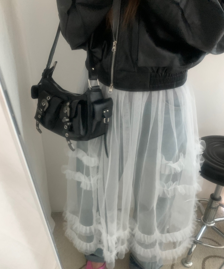 バックルベルトレザーショルダーバッグ BLACK
