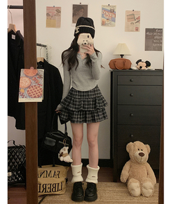ミニスカート チェックティアードスカート BLACK