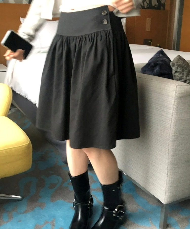 ボタンコットンミディスカート BLACK