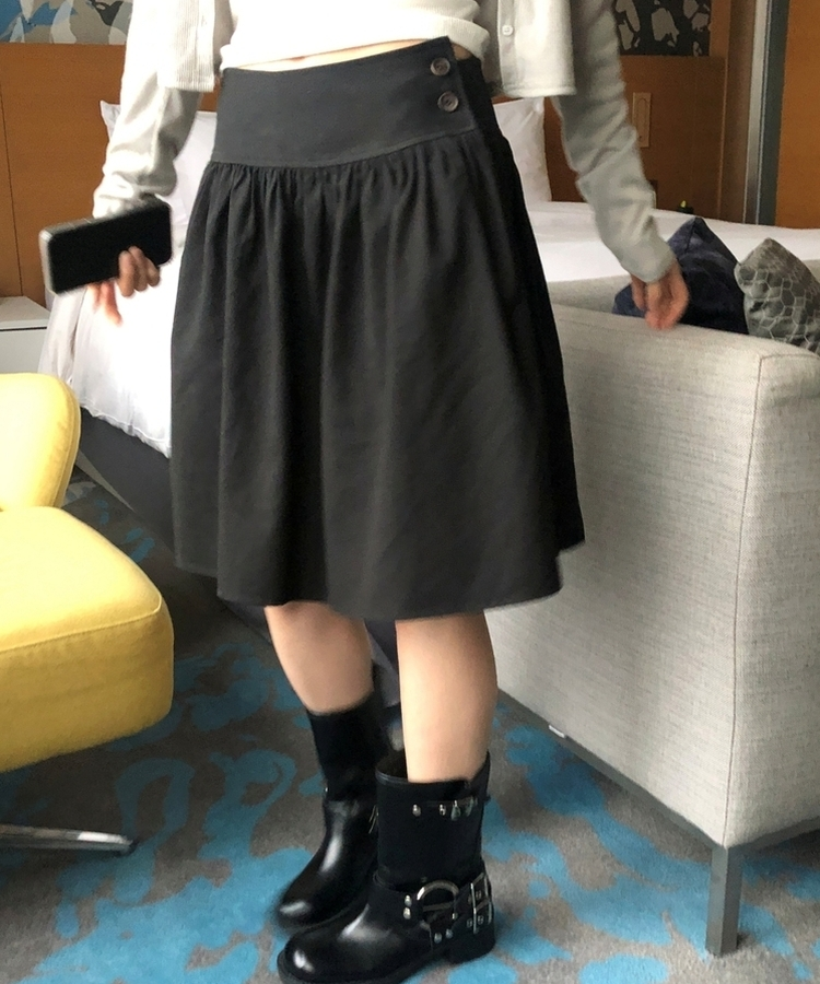 ボタンコットンミディスカート BLACK