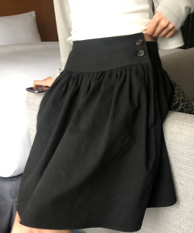 ボタンコットンミディスカート BLACK