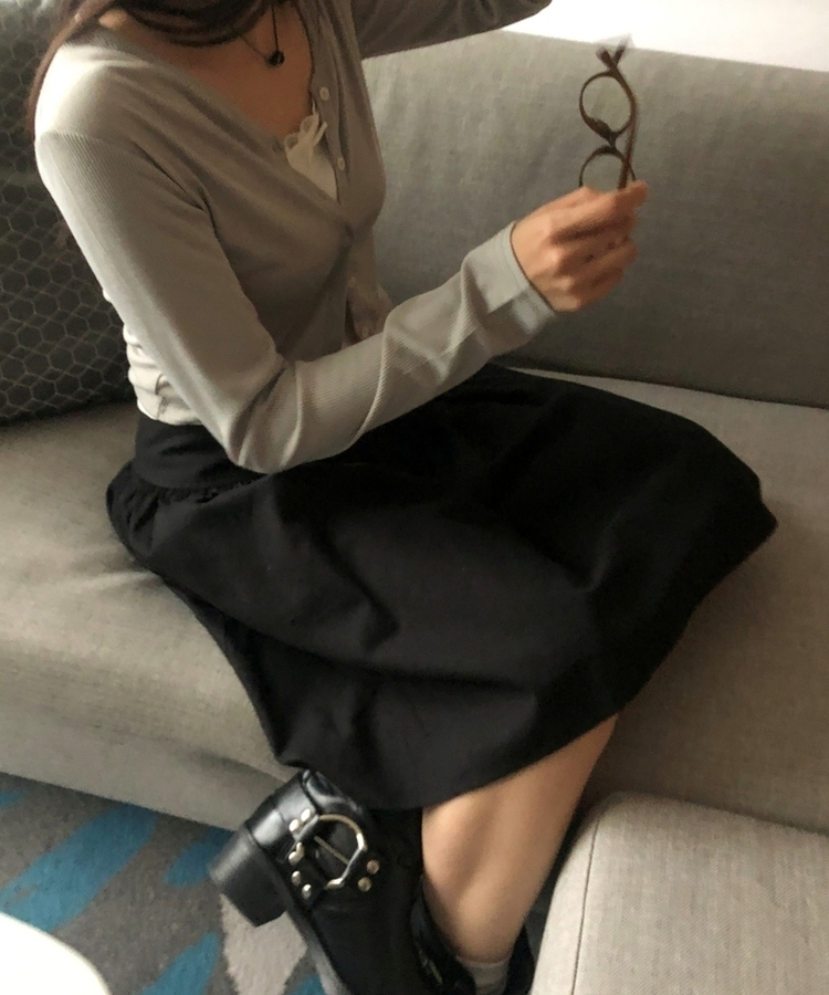 ボタンコットンミディスカート BLACK