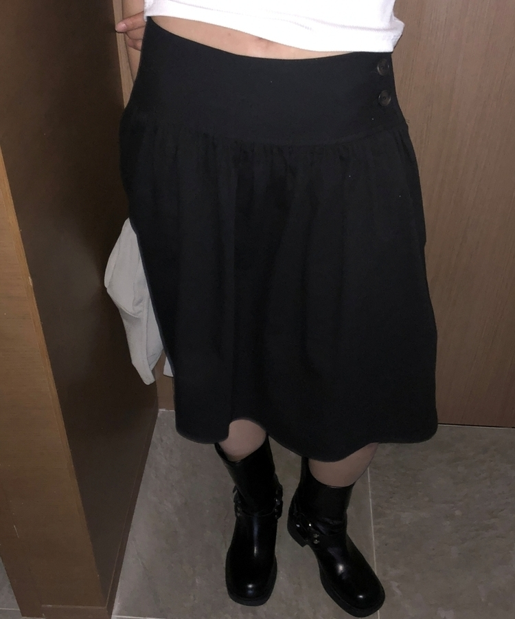 ボタンコットンミディスカート BLACK