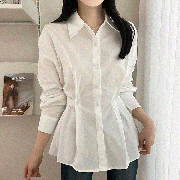 HYEON ホワイト 長袖トップス 襟付き FREEサイズ HYEON ホワイト 長袖トップス 襟付き FREEサイズ JANJAM カップ付き