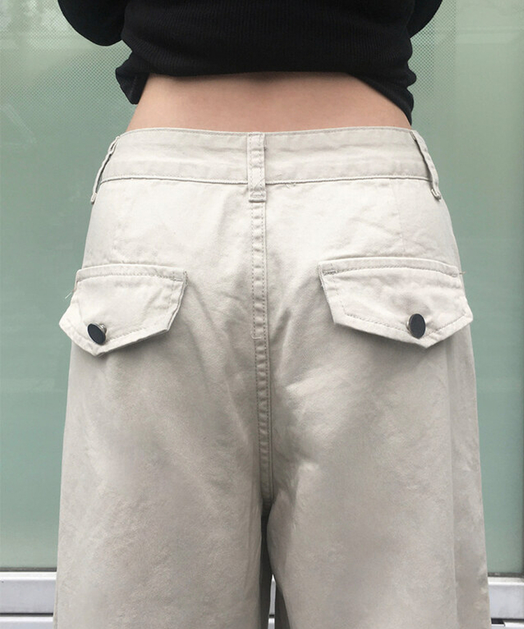 베즈 코튼 절개 와이드 팬츠 베이지