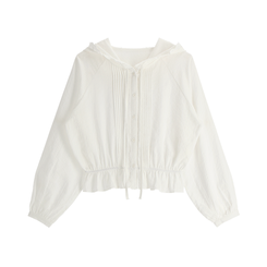 (キッチ/ガーリームード♥) ベアトリピンタックフリルレースフードブラウス