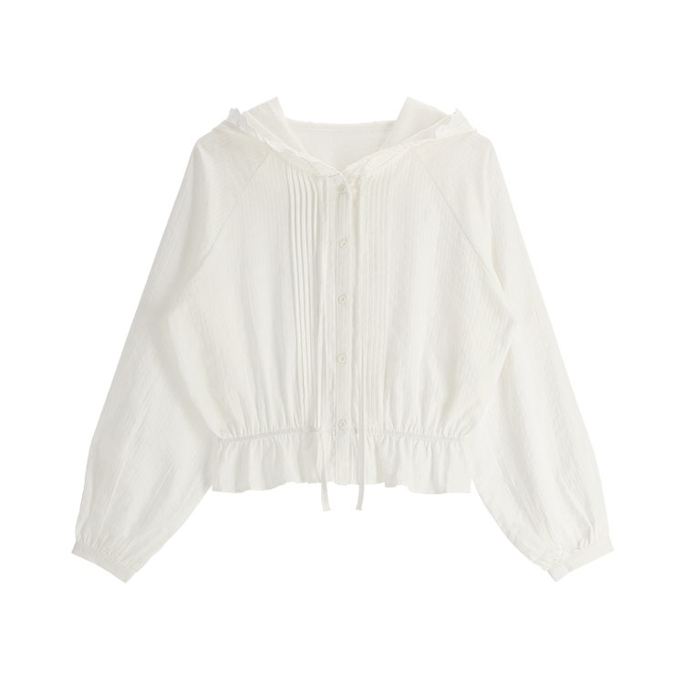 (キッチ/ガーリームード♥) ベアトリピンタックフリルレースフードブラウス