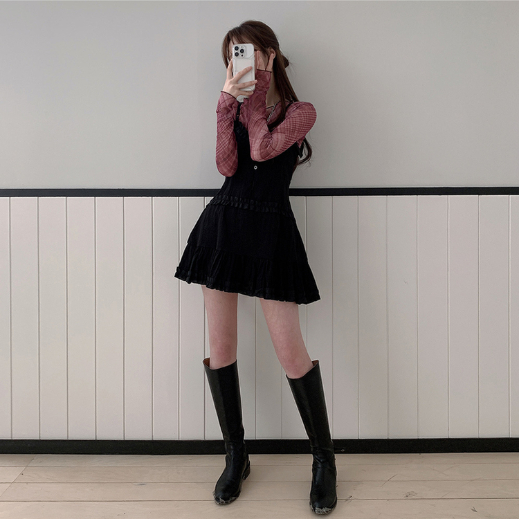 フリルビスチェミニワンピース BLACK