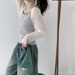 カーディガン シースルークロップボレロカーディガン(6color) CREAM