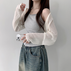 カーディガン シースルークロップボレロカーディガン(6color) CREAM