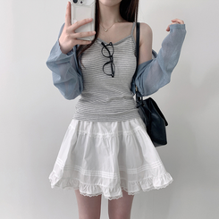 カーディガン シースルークロップボレロカーディガン(6color) BLUE