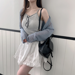 カーディガン シースルークロップボレロカーディガン(6color) BLUE