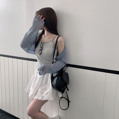 カーディガン シースルークロップボレロカーディガン(6color) BLUE